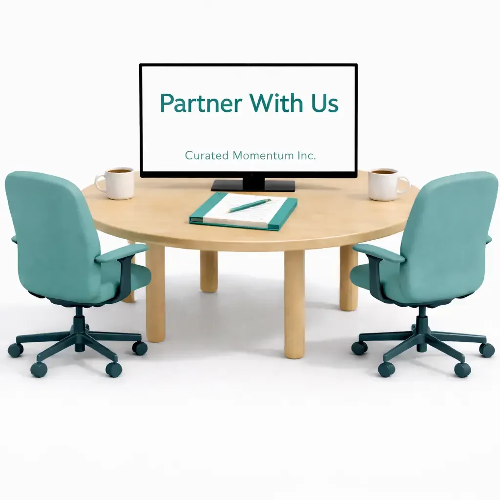 Modern office setup with two teal chairs and a computer.