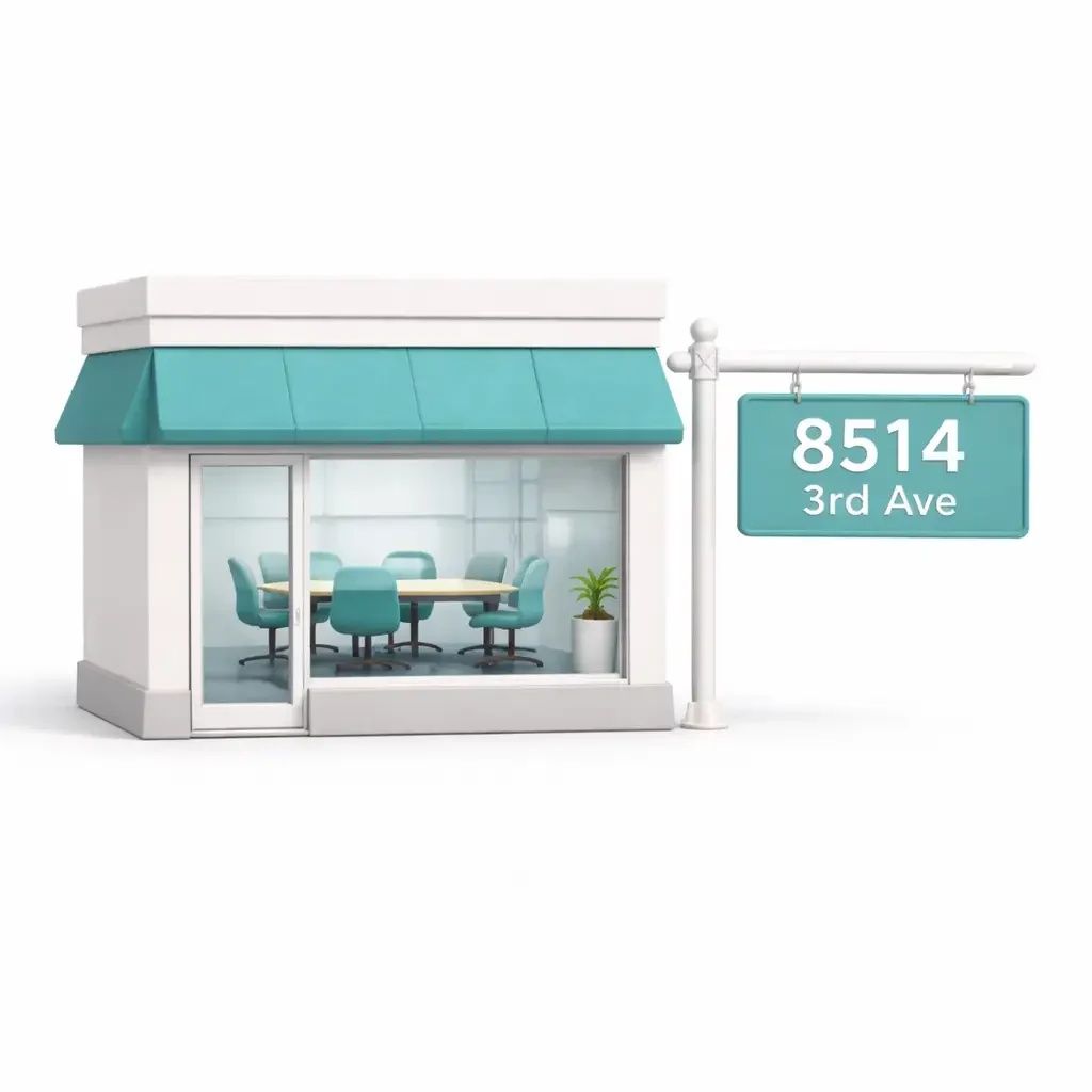 Modern office with teal chairs and a glass wall.